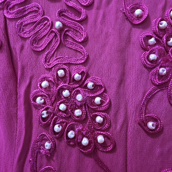 Vintage Sarin New York Beaded Maxi Dress Size M Pink 80s Drop Waist Rayon - Picture 2 of 9